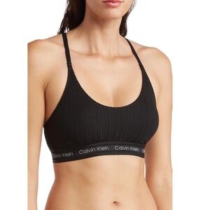 calvin klein refined rib racerback bralette with light removable padding black